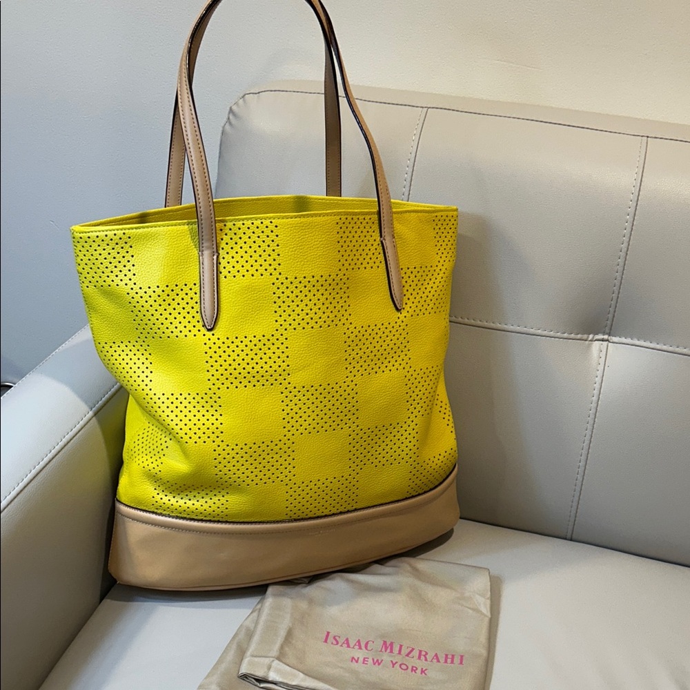 Isaac Mizrahi Yellow and Tan Tote Bag NWOT